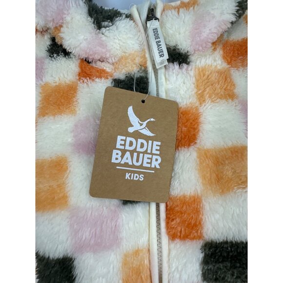 Eddie Bauer Kids Dust Fleece Plush Hooded Jacket Checkered Print XL - Picture 4 of 13